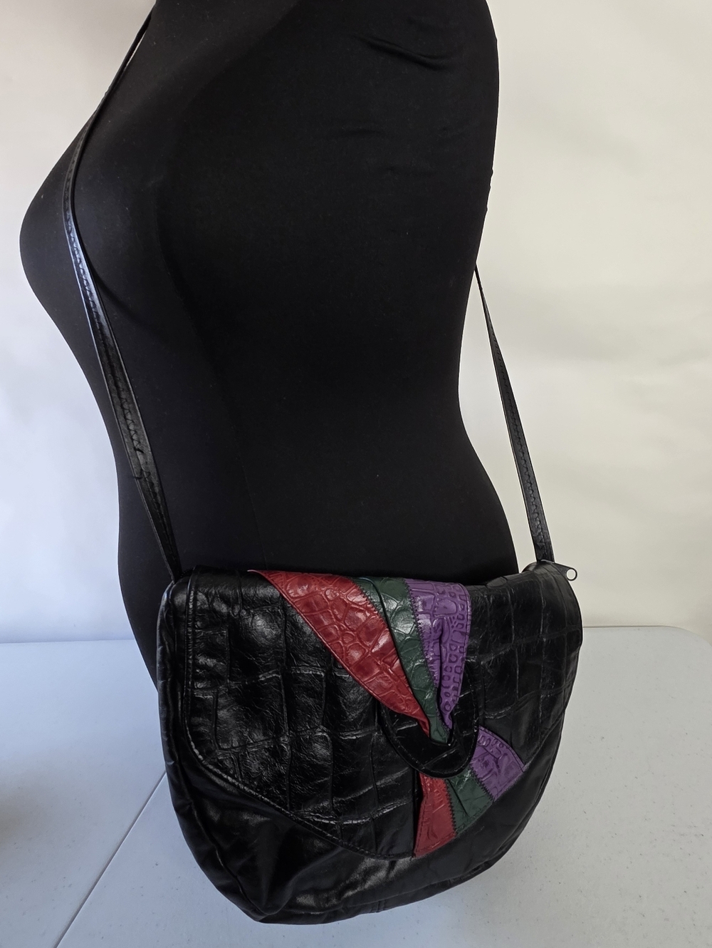 Vintage Soft Leather Patchwork Crossbody Bag Black Saereun New York Flap Purse
